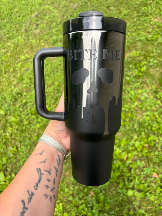 BITE ME 40OZ ENGRAVED TUMBLER-BLACK