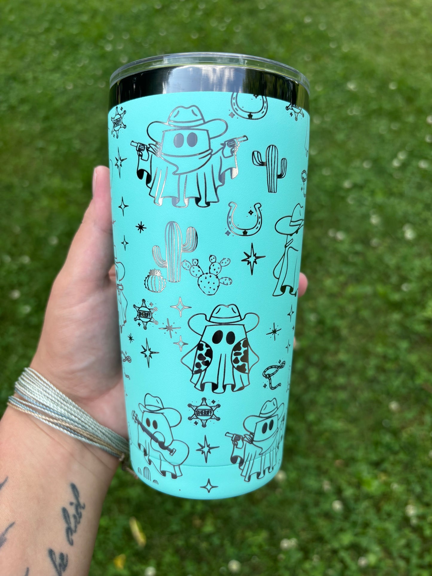 SPOOKY BUT MAKE IT WESTERN 20OZ EMGRAVED TUMBLER-MINT