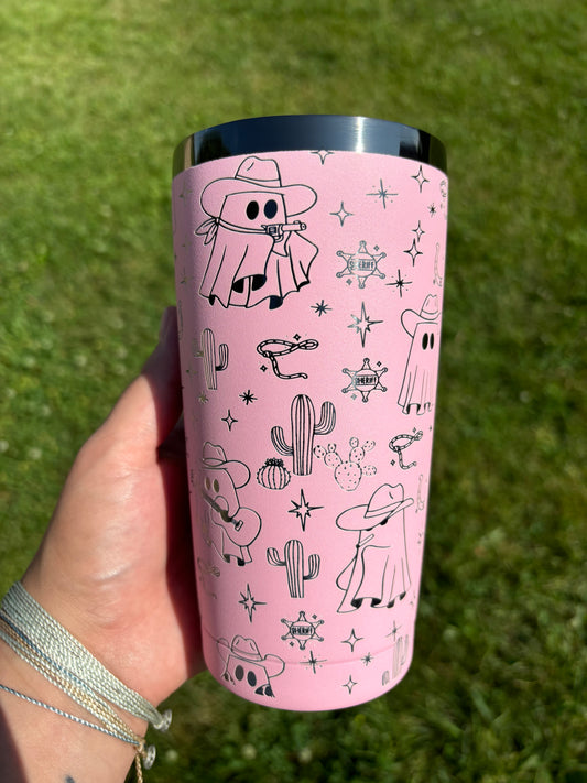 SPOOKY BUT MAKE IT WESTERN 20OZ EMGRAVED TUMBLER- PINK