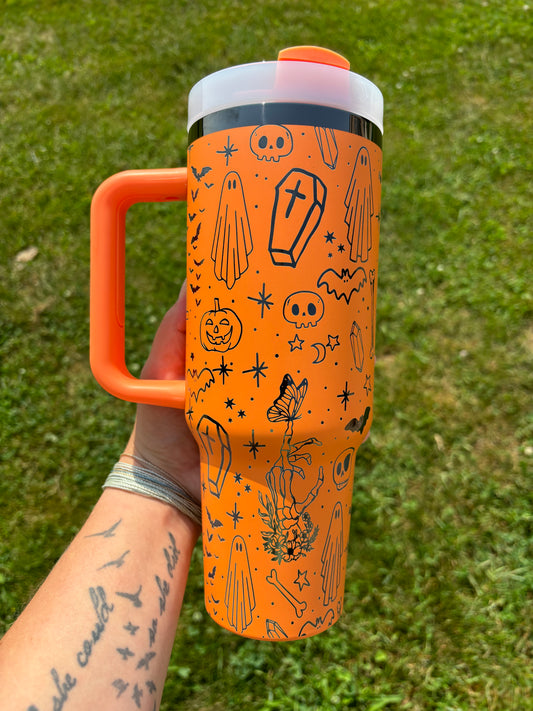 SPOOKY DOODLE 40OZ ENGRAVED TUMBLER